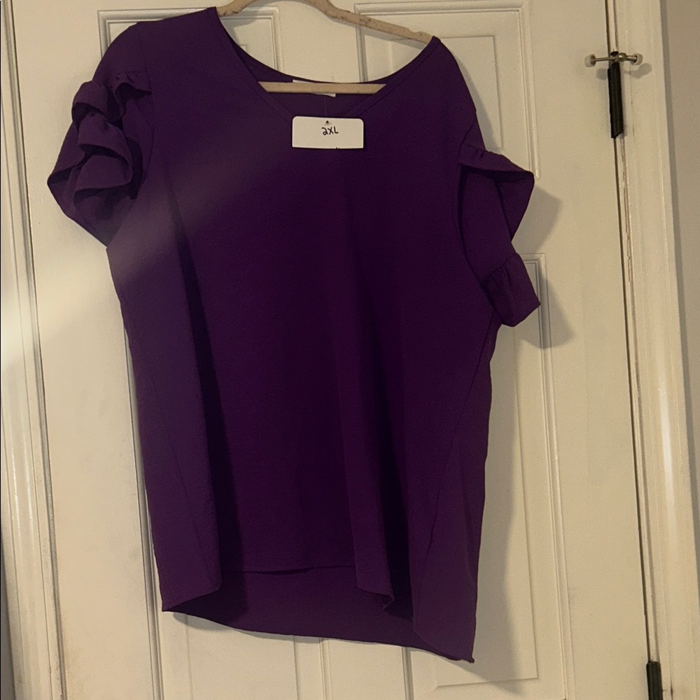 Elegant Purple Ruffle Sleeve Blouse